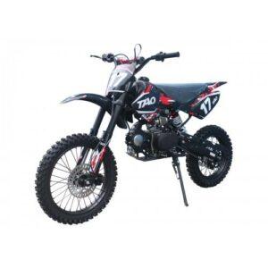 Black and red 125cc youth dirt bike with off-road tires and number 17 on the side