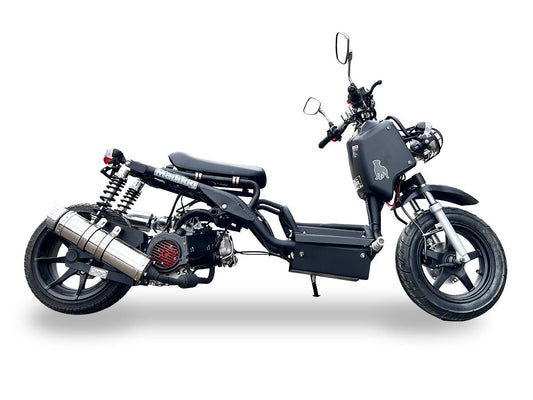 Black Gen 1 Icebear Maddog 150cc scooter with minimalist design and dual rear shocks