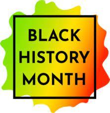 Black History Month text in bold on a colorful background splash