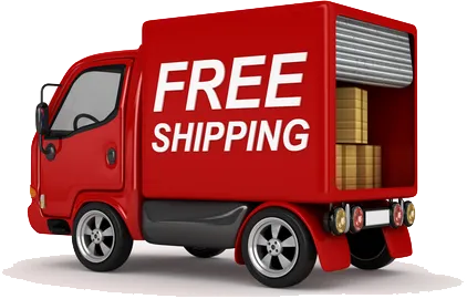 Red delivery truck with 'FREE SHIPPING' sign and boxes, Q9 PowerSports USA shipping promotion