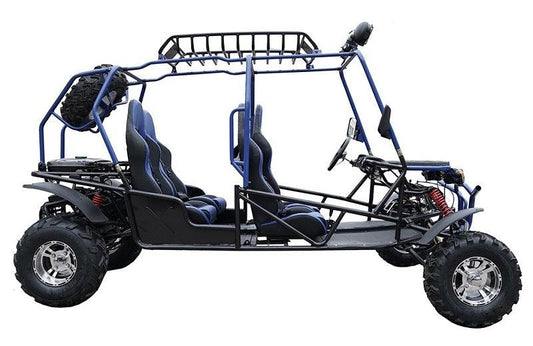 Full-size off-road go-kart with four seats, roll cage, and rugged tires