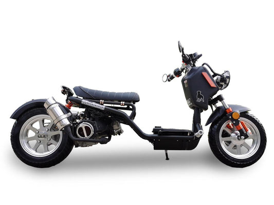 Black Gen 4 Maddog 150cc scooter with exposed frame and modern exhaust system