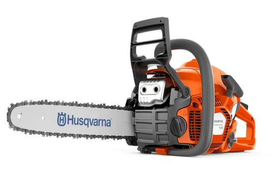 Husqvarna 130 16-inch chainsaw with orange body and visible safety handle