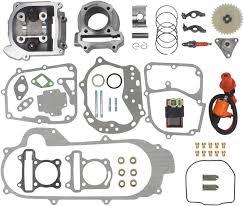 Complete scooter engine upgrade kit with gaskets, cylinder, gears, and ignition parts