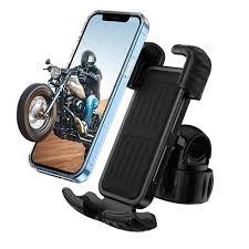 Motorcycle phone holder mount with smartphone, secure handlebar accessory for bikes