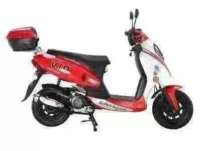 Red and white VIP 50cc scooter with rear storage, road-ready design on white background