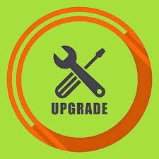 Upgrade icon with wrench and screwdriver on green background for powersports vehicles