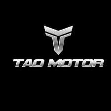 Tao Motor chrome logo on black background, Q9 PowerSports USA powersports branding