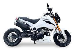 White mini motorcycle with black accents and street tires, ideal for new riders.