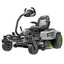EGO Power+ zero turn electric riding lawn mower with E-Steer, modern gray and green design
