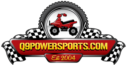 Red ATV logo with tire, checkered flags, and Q9PowerSports.com text