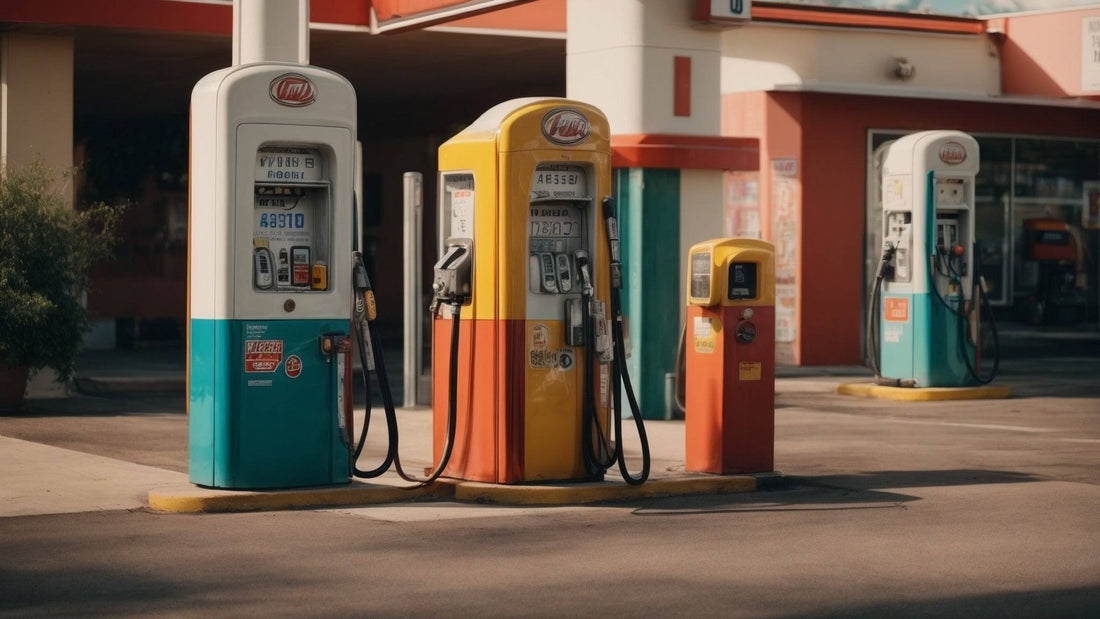 Vintage gas pumps at a classic Wisconsin gas station, affordable transportation theme