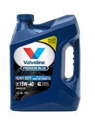 Valvoline Premium Blue 15W-40 heavy duty engine oil jug for powersports vehicles