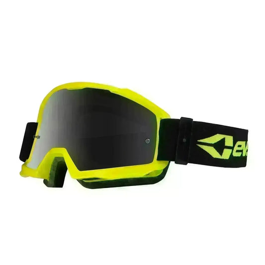 Premium EVS motocross goggles with yellow frame and black strap, Q9 PowerSports USA