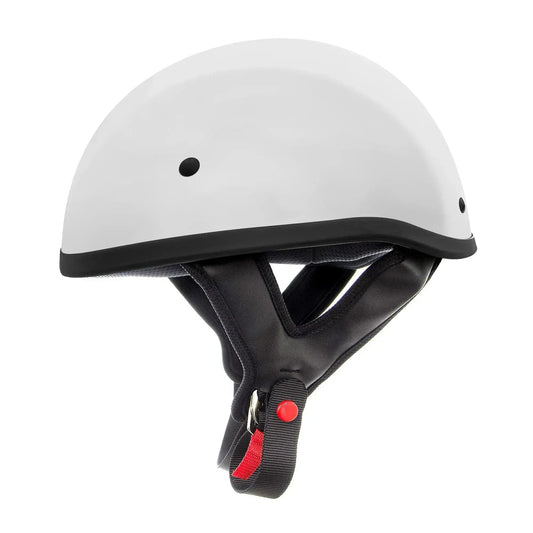 White scooter helmet with black trim and red chin strap, kids safety gear at Q9 PowerSports USA